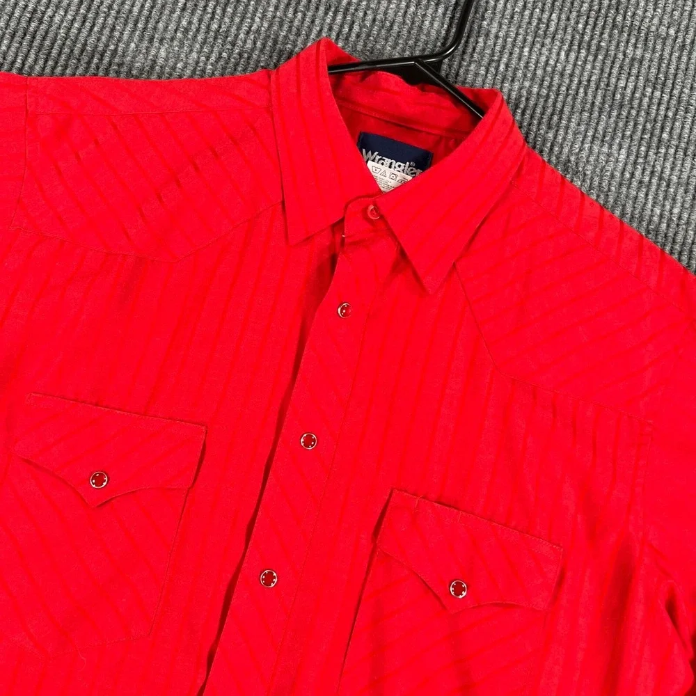 Wrangler Shirt Mens Large Tall Red Long Sleeve Pearl Snap Western Ranch Dress